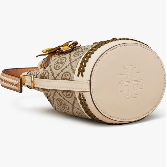 {Tory Burch} T MONOGRAM MINI BRAIDED BUCKET CROSSBODY IN HAZELNUT/ROLLED BRASS - Picture 3 of 6